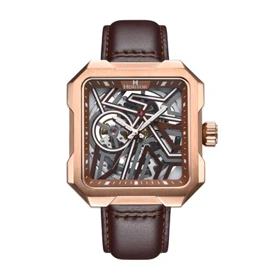 Heritor Automatic Men's Brown / Rose Gold Campbell Leather-band Skeleton Watch - Brown, Rose Gold