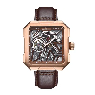 Heritor Automatic Men's Brown / Rose Gold Campbell Leather-band Skeleton Watch - Brown, Rose Gold In Multi