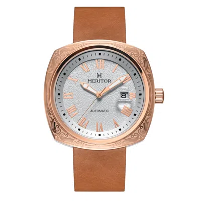 Heritor Automatic Men's Brown / Rose Gold Davenport Engraved-case Leather-band Watch With Date - Brown, Rose Gold