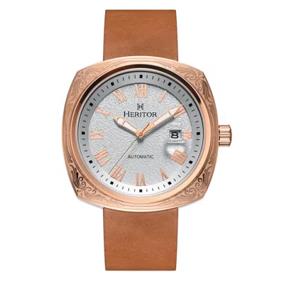 Heritor Automatic Men's Brown / Rose Gold Davenport Engraved-case Leather-band Watch With Date - Brown, Rose Gold In Multi
