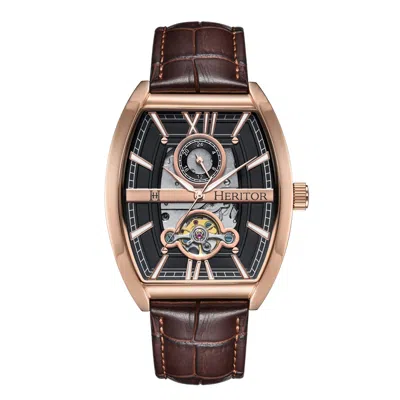 Heritor Automatic Men's Brown / Rose Gold Masterson Semi-skeleton Leather-band Watch - Brown, Rose Gold In Multi