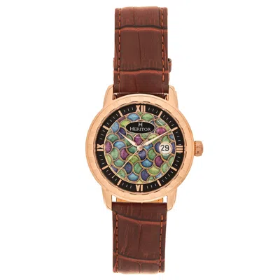 Heritor Automatic Men's Brown / Rose Gold Protégé Leather-band Watch With Date - Brown, Rose Gold In Burgundy