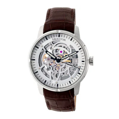 Heritor Automatic Men's Brown / Silver Ryder Leather-band Skeleton Watch - Brown, Silver In Multi