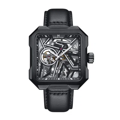 HERITOR AUTOMATIC MEN'S CAMPBELL LEATHER-BAND SKELETON WATCH - BLACK