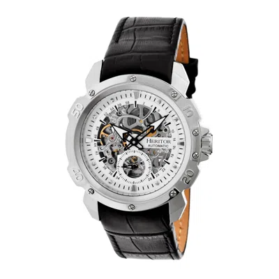 Heritor Automatic Men's Conrad Leather-band Skeleton Watch With Seconds Sub-dial - Silver In Black