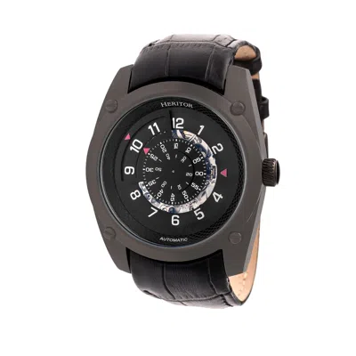 Heritor Automatic Men's Daniels Semi-skeleton Leather-band Watch - Black