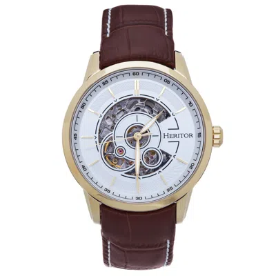 Heritor Automatic Men's Davies Semi-skeleton Leather-band Watch - Gold In Gold/brown