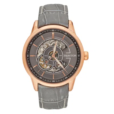 Heritor Automatic Men's Davies Semi-skeleton Leather-band Watch - Rose Gold In Gray