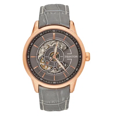 Heritor Automatic Men's Davies Semi-skeleton Leather-band Watch - Rose Gold