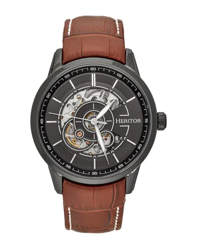 Heritor Automatic Davies Semi-skeleton Leather-band Watch In Brown