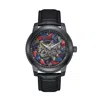 Heritor Automatic Men's Emmanuel Semi-skeleton Leather-band Watch - Black