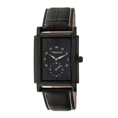 Heritor Automatic Men's Frederick Leather-band Watch With Seconds Sub-dial - Black In Gold