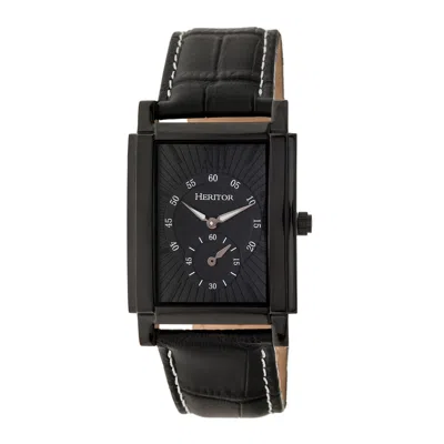 Heritor Automatic Men's Frederick Leather-band Watch With Seconds Sub-dial - Black