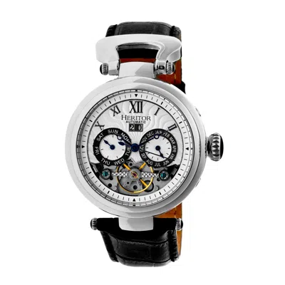 Heritor Automatic Men's Ganzi Semi-skeleton Leather-band Watch With Day And Date - Silver In Metallic