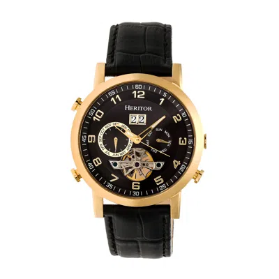 Heritor Automatic Men's Gold / Black Edmond Leather-band Watch With Day And Date - Black, Gold