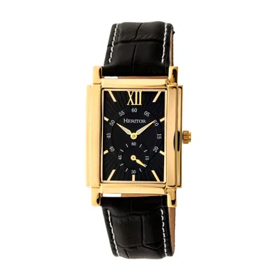 Heritor Automatic Men's Gold / Black Frederick Leather-band Watch With Seconds Sub-dial - Black, Gold