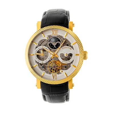 Heritor Automatic Men's Gold / Silver Aries Leather-band Skeleton Watch With Moon Phase - Gold, Silver