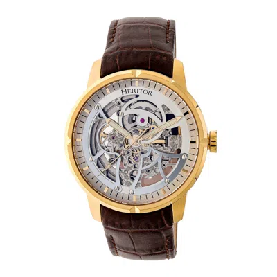 Heritor Automatic Men's Gold / Silver Ryder Leather-band Skeleton Watch - Gold, Silver In Brown