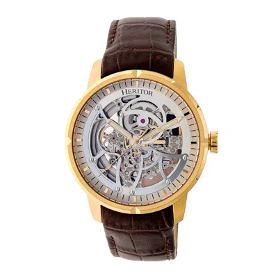 Heritor Automatic Men's Gold / Silver Ryder Leather-band Skeleton Watch - Gold, Silver In Gold/silver