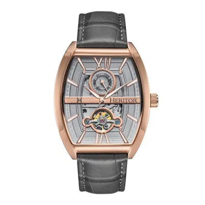 Heritor Automatic Men's Grey / Rose Gold Masterson Semi-skeleton Leather-band Watch - Grey, Rose Gold In Gray