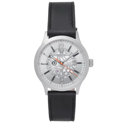 Heritor Automatic Men's Grey / Silver Dayne Leather-band Watch With Date - Grey, Silver In Black
