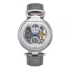 Heritor Automatic Men's Grey / Silver Lincoln Leather-band Skeleton Watch With Dual Time And Moon Phase - Grey, Silver