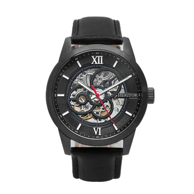 Heritor Automatic Men's Jonas Leather-band Skeleton Watch - Black