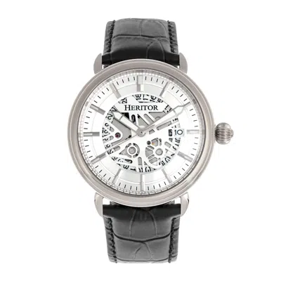Heritor Automatic Men's Mattias Semi-skeleton Leather-band Watch With Date - Silver In Silver