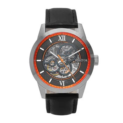 Heritor Automatic Men's Pink / Black Jonas Leather-band Skeleton Watch - Black, Orange In Multi
