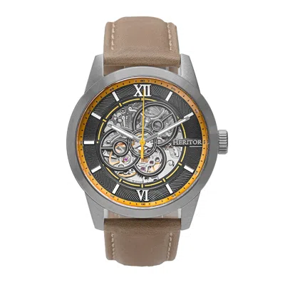 Heritor Automatic Jonas Leather-band Skeleton Watch In Gold