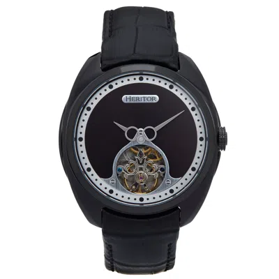 Heritor Automatic Men's Roman Semi-skeleton Leather-band Watch - Black