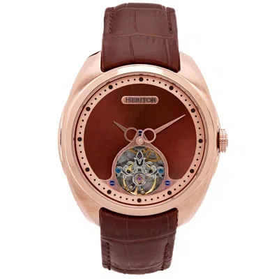 Heritor Automatic Men's Roman Semi-skeleton Leather-band Watch - Rose Gold In Brown