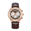 Heritor Automatic Men's Rose Gold / White Apostle Leather-band Watch With Day And Date - Rose Gold, White