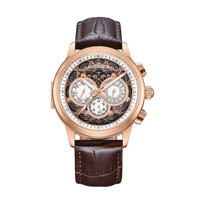 Heritor Automatic Men's Rose Gold / White Apostle Leather-band Watch With Day And Date - Rose Gold, White