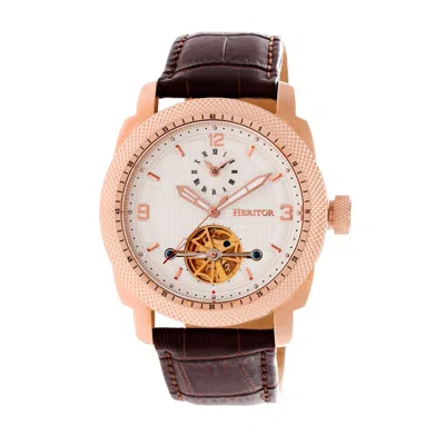 Heritor Automatic Men's Rose Gold / White Helmsley Semi-skeleton Leather-band Watch - Rose Gold, White In Gray