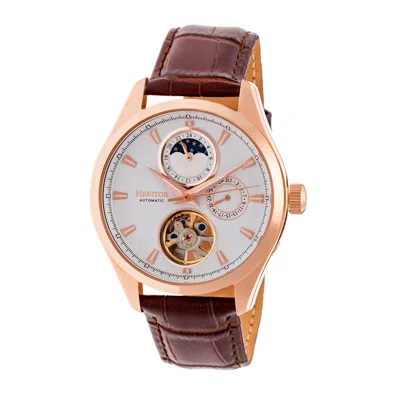 Heritor Automatic Men's Rose Gold / White Sebastian Semi-skeleton Leather-band Watch With Date And Moon Phase - Rose G In Multi