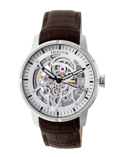 Heritor Automatic Ryder Skeleton Leather-band Watch In Silver