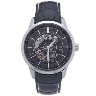 Heritor Automatic Men's Silver / Black Davies Semi-skeleton Leather-band Watch - Black, Silver In Gray