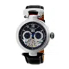 Heritor Automatic Men's Silver / Black Ganzi Semi-skeleton Leather-band Watch With Day And Date - Black, Silver In Silver/black