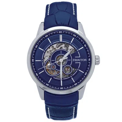 Heritor Automatic Men's Silver / Blue Davies Semi-skeleton Leather-band Watch - Blue, Silver
