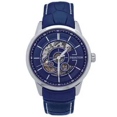 Heritor Automatic Men's Silver / Blue Davies Semi-skeleton Leather-band Watch - Blue, Silver In Silver/blue