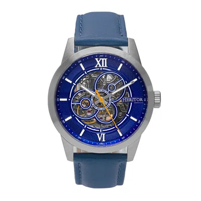 Heritor Automatic Men's Silver / Blue Jonas Leather-band Skeleton Watch - Blue, Silver In Gold