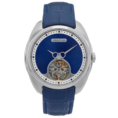 Heritor Automatic Men's Silver / Blue Roman Semi-skeleton Leather-band Watch - Blue, Silver In Silver/blue