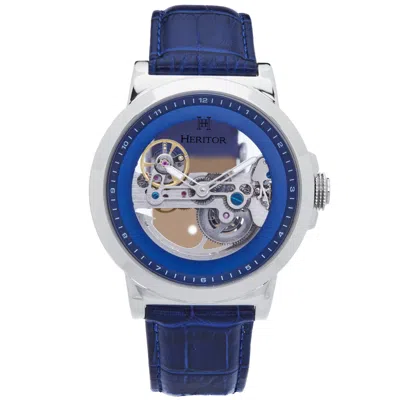 Heritor Automatic Men's Silver / Blue Xander Leather-band Skeleton Watch - Blue, Silver