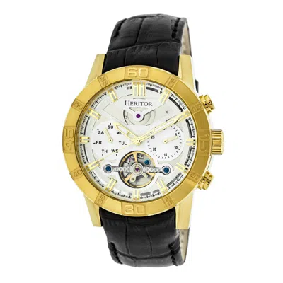 Heritor Automatic Men's Silver / Gold Hannibal Semi-skeleton Leather-band Watch With Day And Date - Gold, Silver In Black