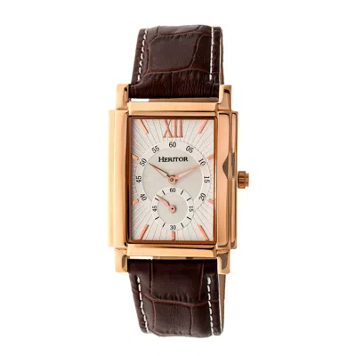 HERITOR AUTOMATIC MEN'S SILVER / ROSE GOLD FREDERICK LEATHER-BAND WATCH WITH SECONDS SUB-DIAL - ROSE GOLD, SILVER
