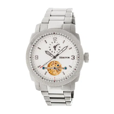 Heritor Automatic Men's Silver / White Helmsley Semi-skeleton Bracelet Watch - Silver, White In Multi