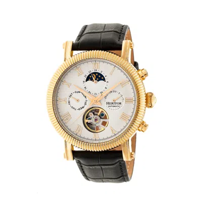 Heritor Automatic Men's White / Gold Winston Semi-skeleton Leather-band Watch With Day And Date - Gold, White In Black