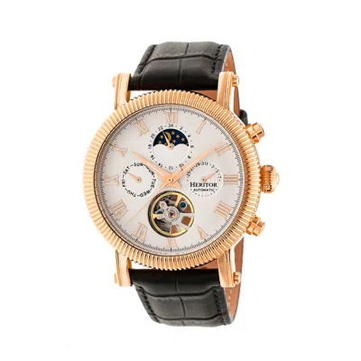 Heritor Automatic Men's White / Rose Gold Winston Semi-skeleton Leather-band Watch With Day And Date - Rose Gold, Whit In Black