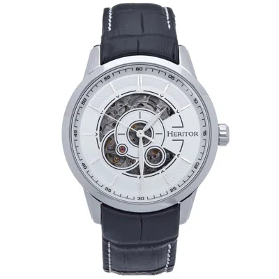 Heritor Automatic Men's White / Silver Davies Semi-skeleton Leather-band Watch - Silver, White In Gold